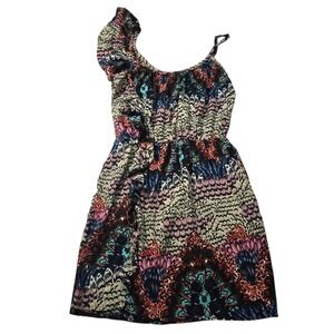 Envy Me Summer Womens Small Dress One Shoulder Ruffle Mini  Multi Color